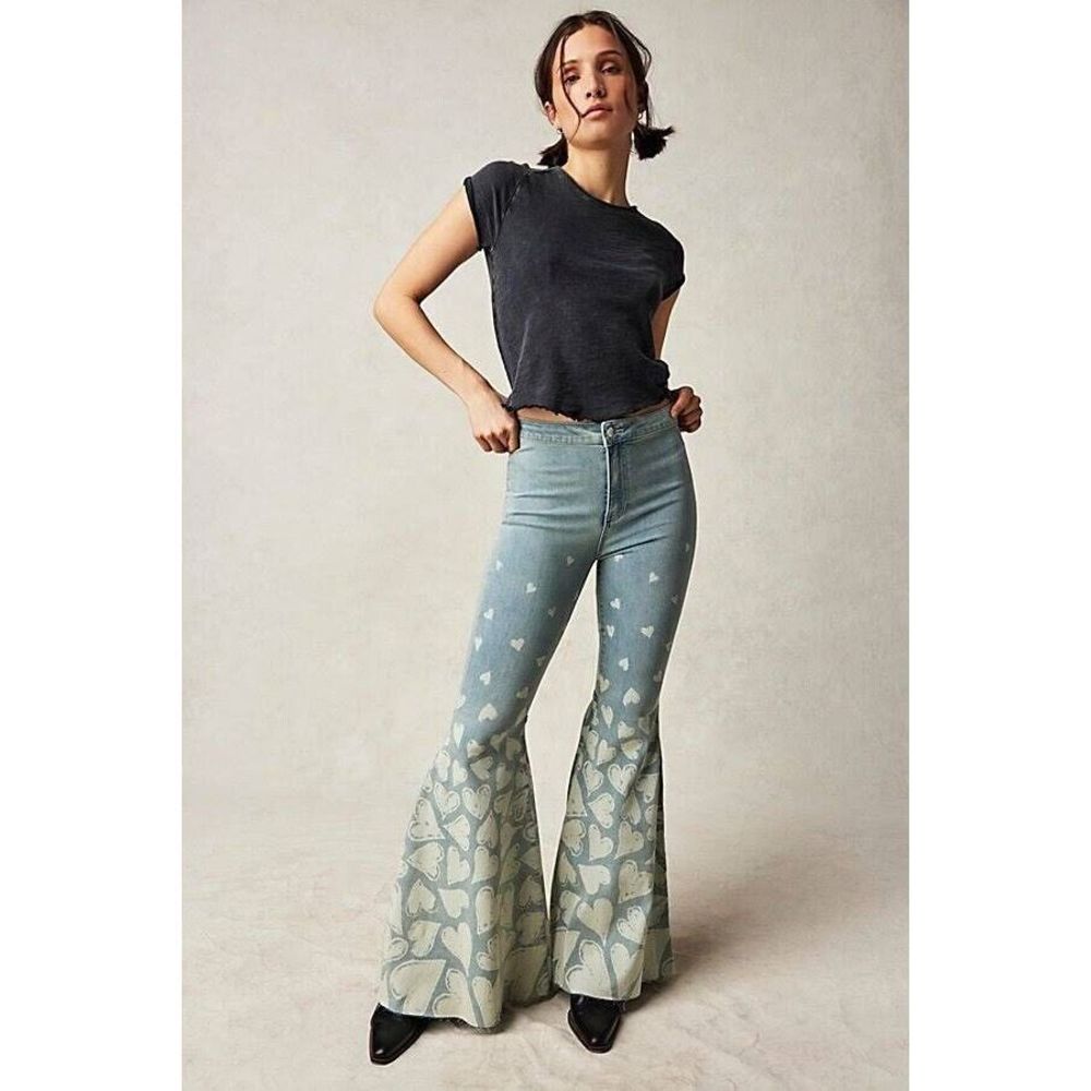 Free People Just Float On Flare Printed Jeans Size 24